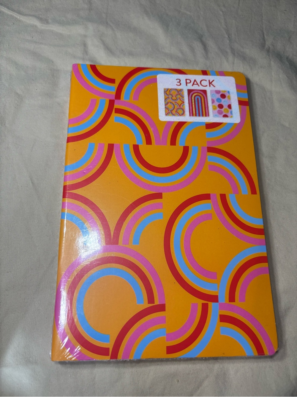 New 3 Pack Retro Arc Rainbow Notebook - Orange, Pink, Blue Journal Diary